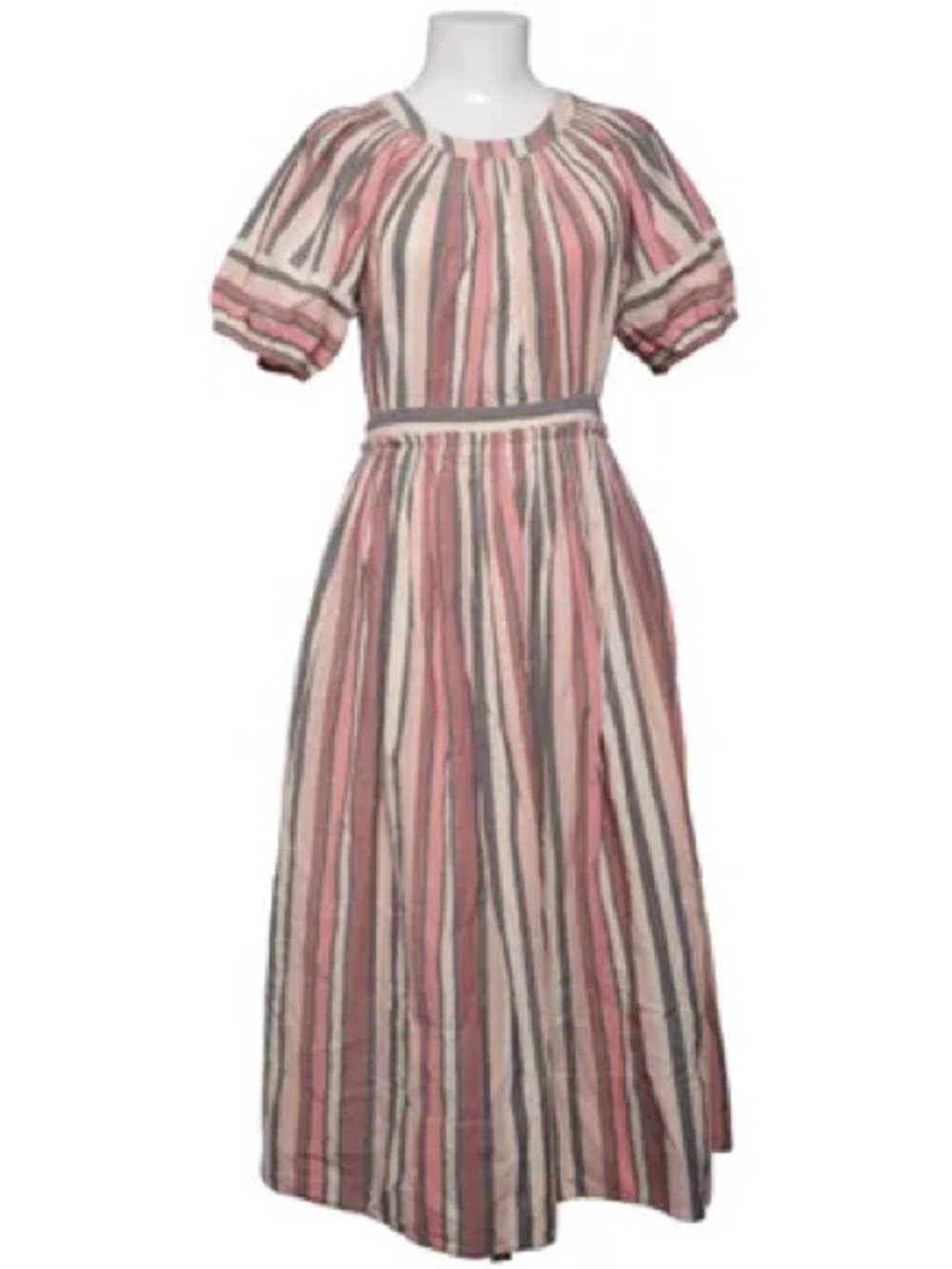 Ulla Johnson Pink and Cream Striped Maxi Dress with Puff Sleeves